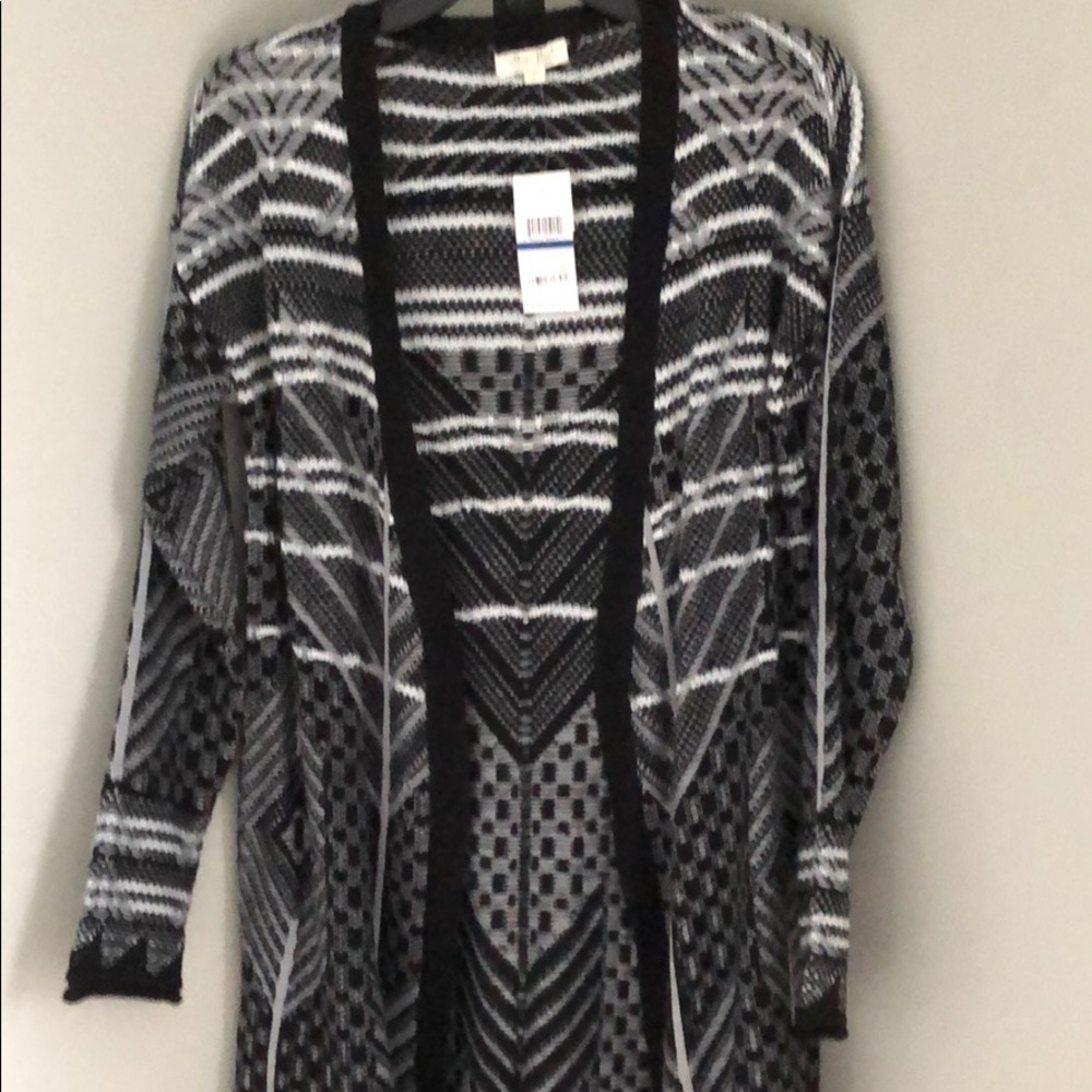 Cardigan sweater blk, Grey, w white stripes